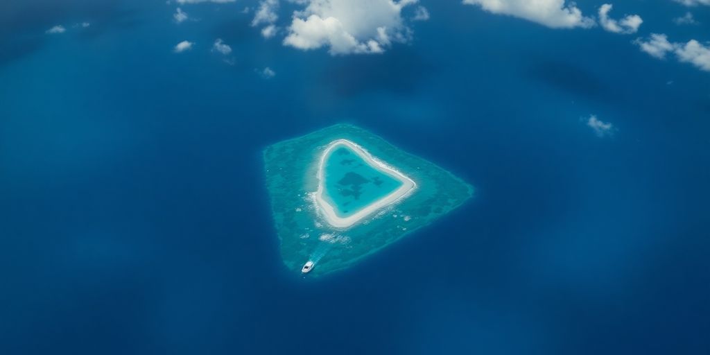 Aerial view of the mysterious Bermuda Triangle ocean.